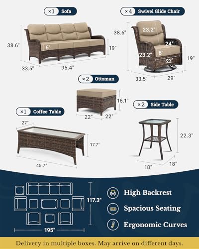 Luxury Patio Furniture Set 7PCS Wicker Conversation Set with Blue Cushions J5390