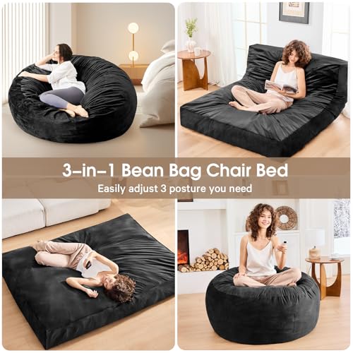 Giant Bean Bag Chair for Adults Convertible Bed with Microfiber Cover Charcoal G62613