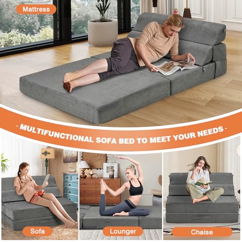 Comfy Folding Sofa Bed Grey Convertible Sleeper Chair Couch M171120
