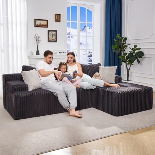 Modular Sectional Sofa L-Shape Couch with Oversized Chaise, Grey Stripe I49459