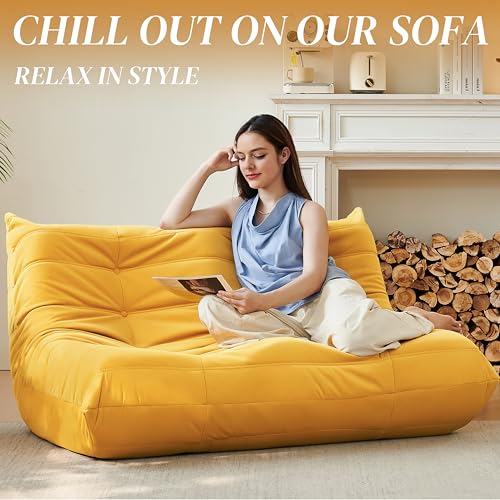 Bean Bag Chair for Adults Suede Microfiber Fireside Floor Chair 3-Seater Beige F151744
