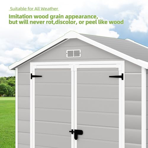 Resin Shed with Floor, Outdoor Storage for Garden Tools, 6x4.4 FT E488