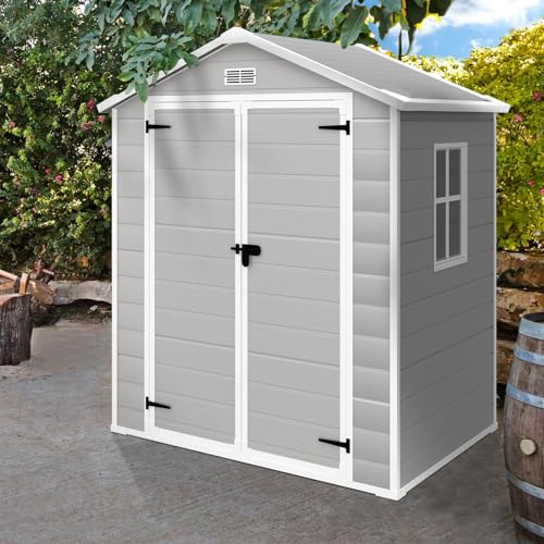 Resin Shed with Floor, Outdoor Storage for Garden Tools, 6x4.4 FT E488