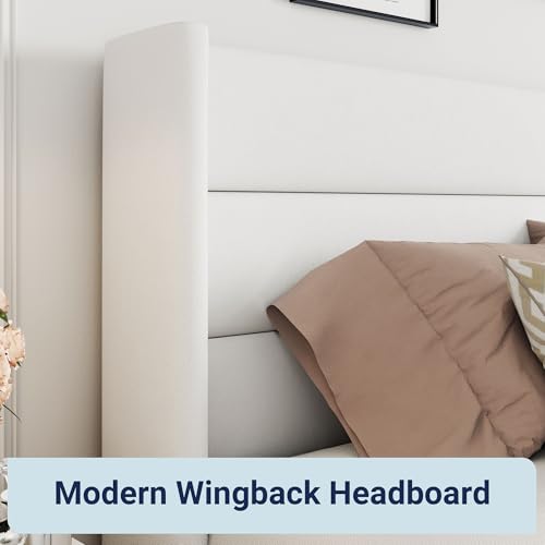 Allewie Full Size Lift Up Storage Bed with Wingback Headboard, Light Beige C85153