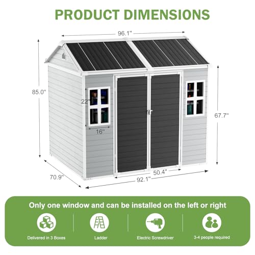 8x6x7 FT Resin Storage Shed, Waterproof Outdoor Tool Shed with Floor, Dove Grey C693740