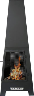 BLACK + DECKER Steel Woodburning Pyramid Chiminea Outdoor Fireplace Hinged mesh screen panel doors Black powder coated steel fire pit over 4 ft tall includes poker
