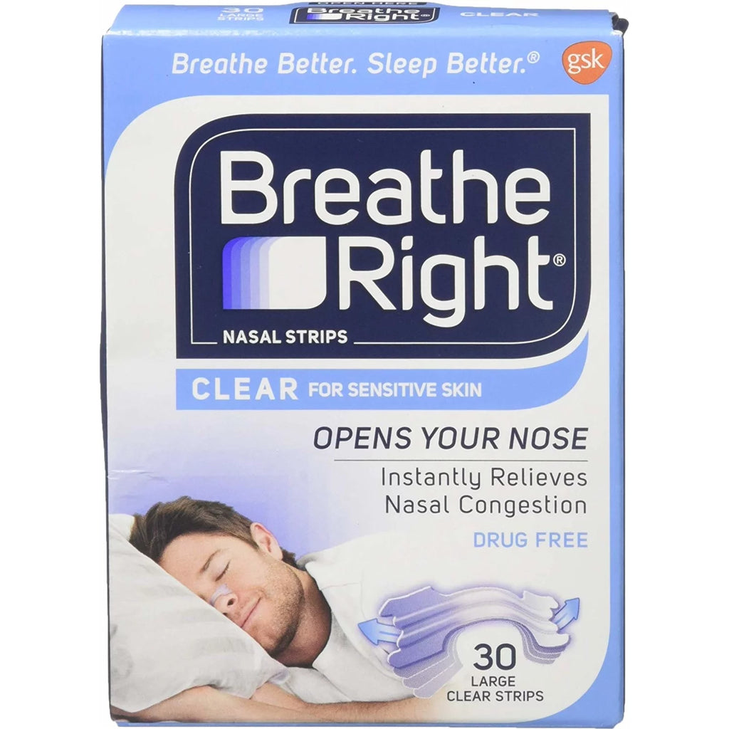 Breathe Right Nasal Strips for Sensitive Skin, 2 Pack, 30 Large Clear Strips J13584