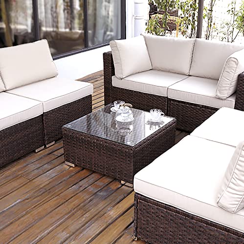 DIMAR GARDEN Outdoor Wicker Coffee Table with Glass Top Z1787