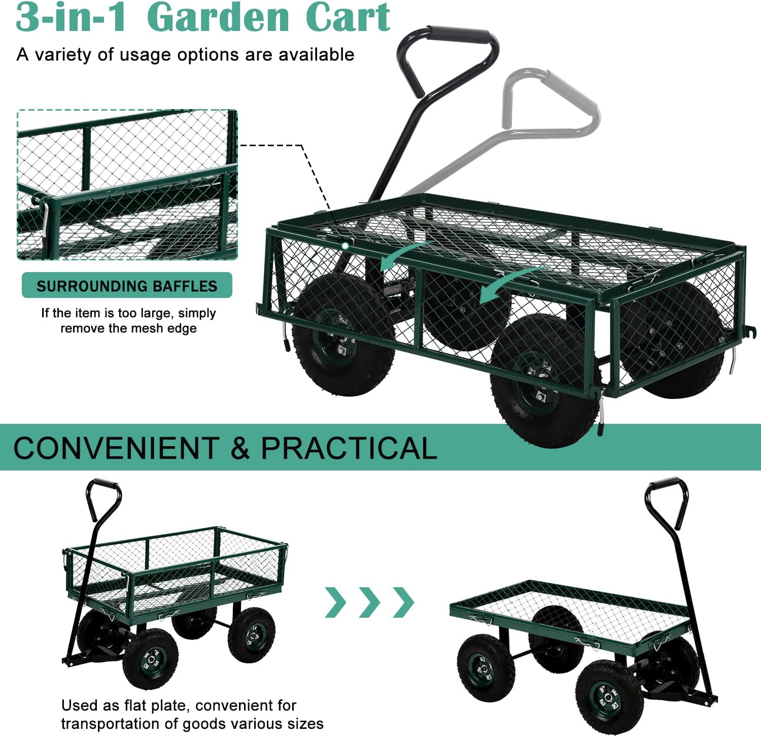 Heavy Duty Utility Wagon Garden Cart, 400lb Capacity, Folding Steel Mesh Cart Q4456