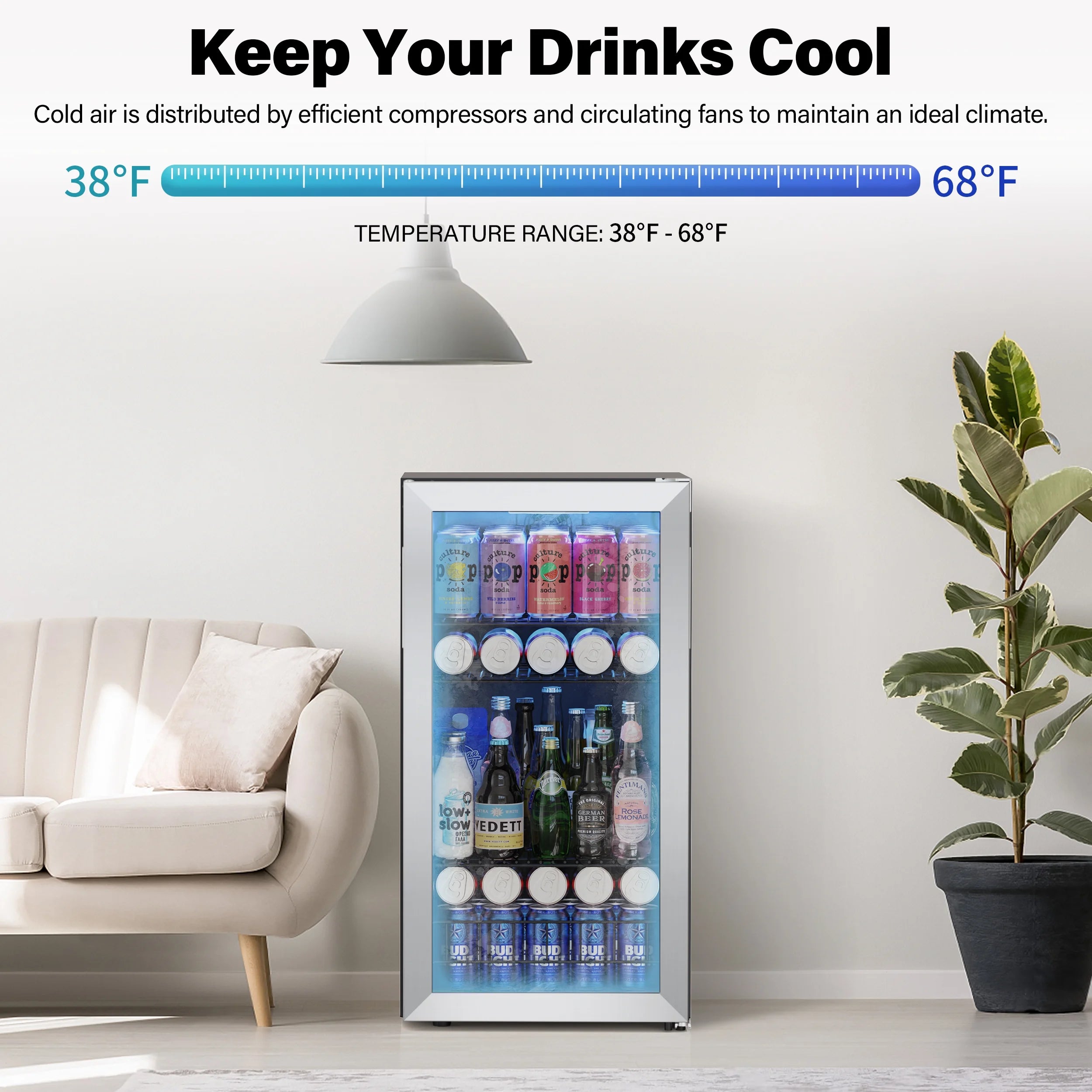 Yeego Beverage Refrigerator Cooler, Freestanding Mini Drink Fridge with Glass Door H135