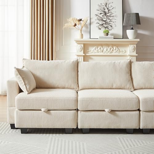 Oversized Modular Sectional Sofa with Movable Ottomans, U-Shaped Chenille J2923