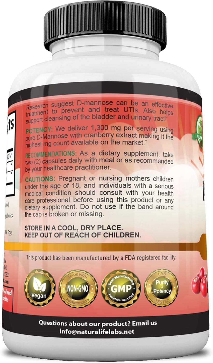 D-Mannose 1,300 mg with Cranberry Extract, 100 Veggie Capsules O30029