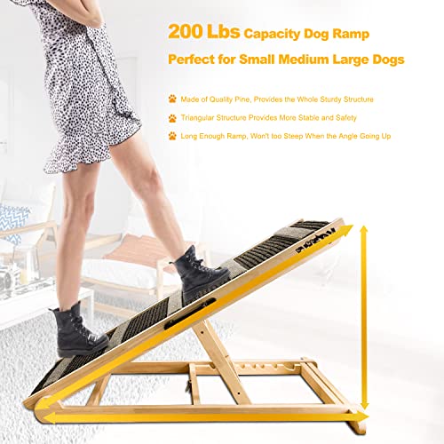 Adjustable Wooden Dog Ramp for Bed, Couch, Car, 200Lbs Capacity W9361