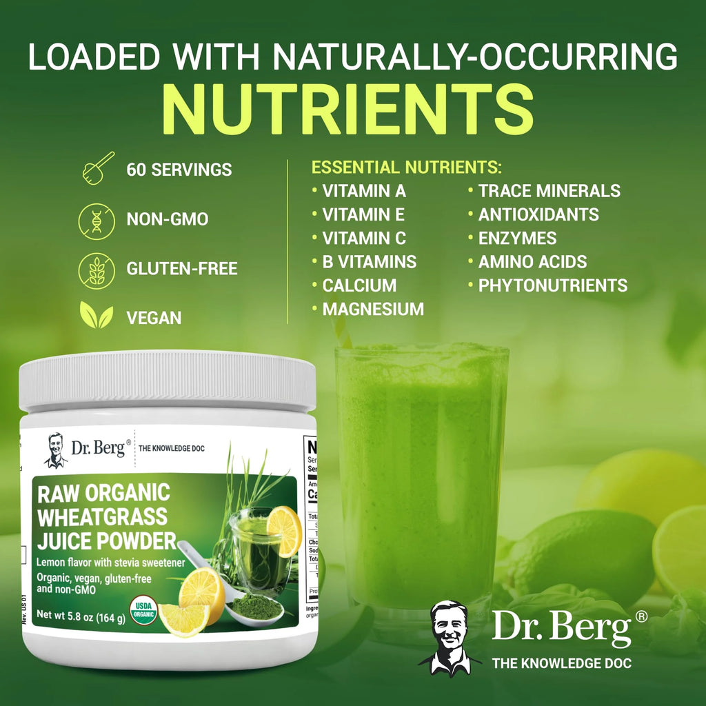 Dr. Berg Organic Wheatgrass Powder, Lemon Flavor, 164g I480