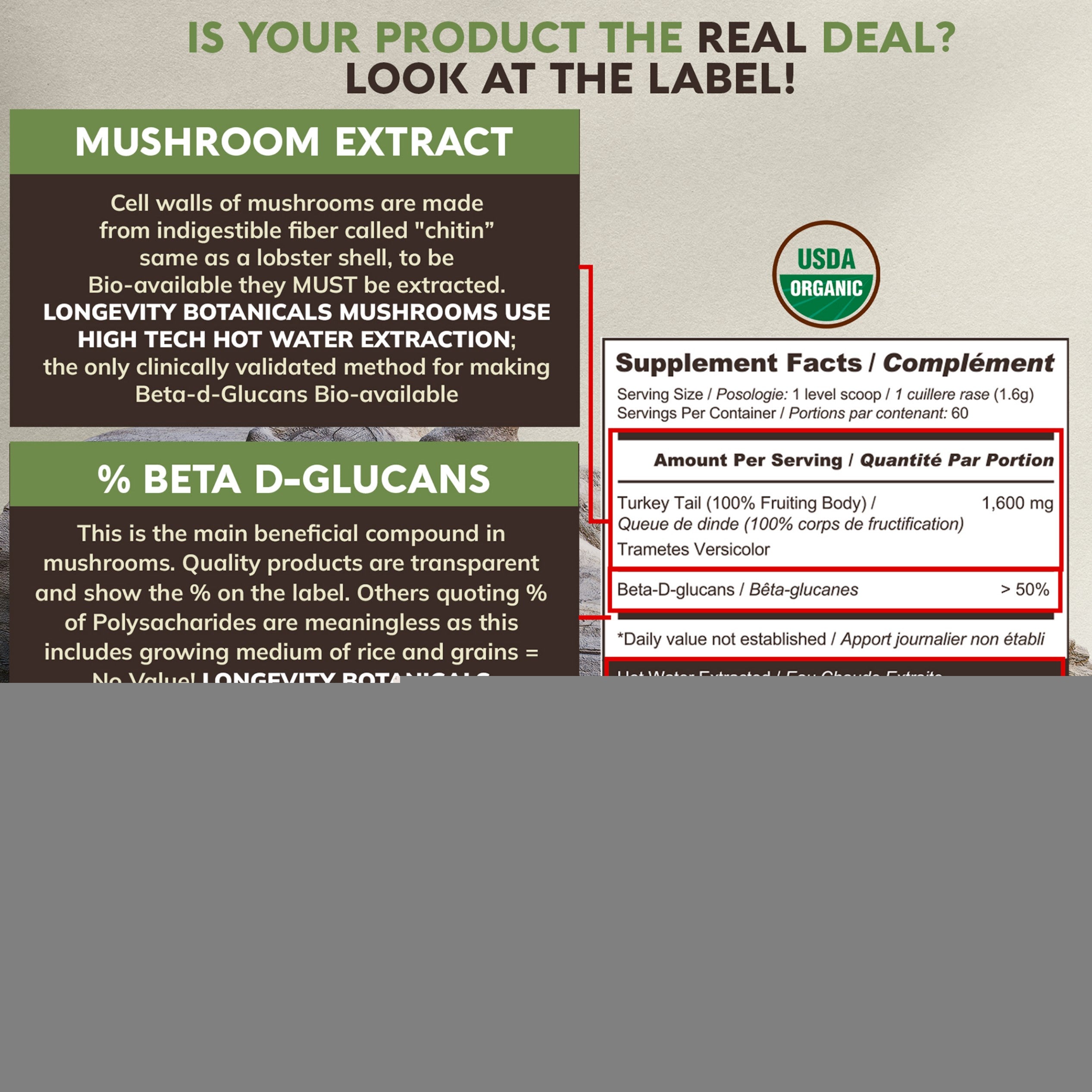 Longevity Botanicals Organic Turkey Tail Mushroom Powder, 3.5 oz C7807