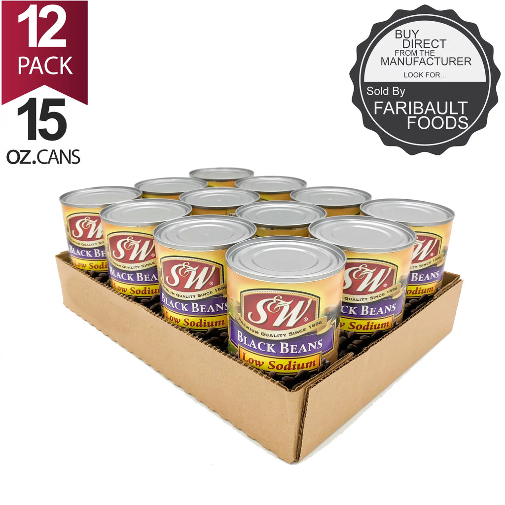 S&W Low Sodium Canned Black Beans, 15 oz (12 Pack) W2024