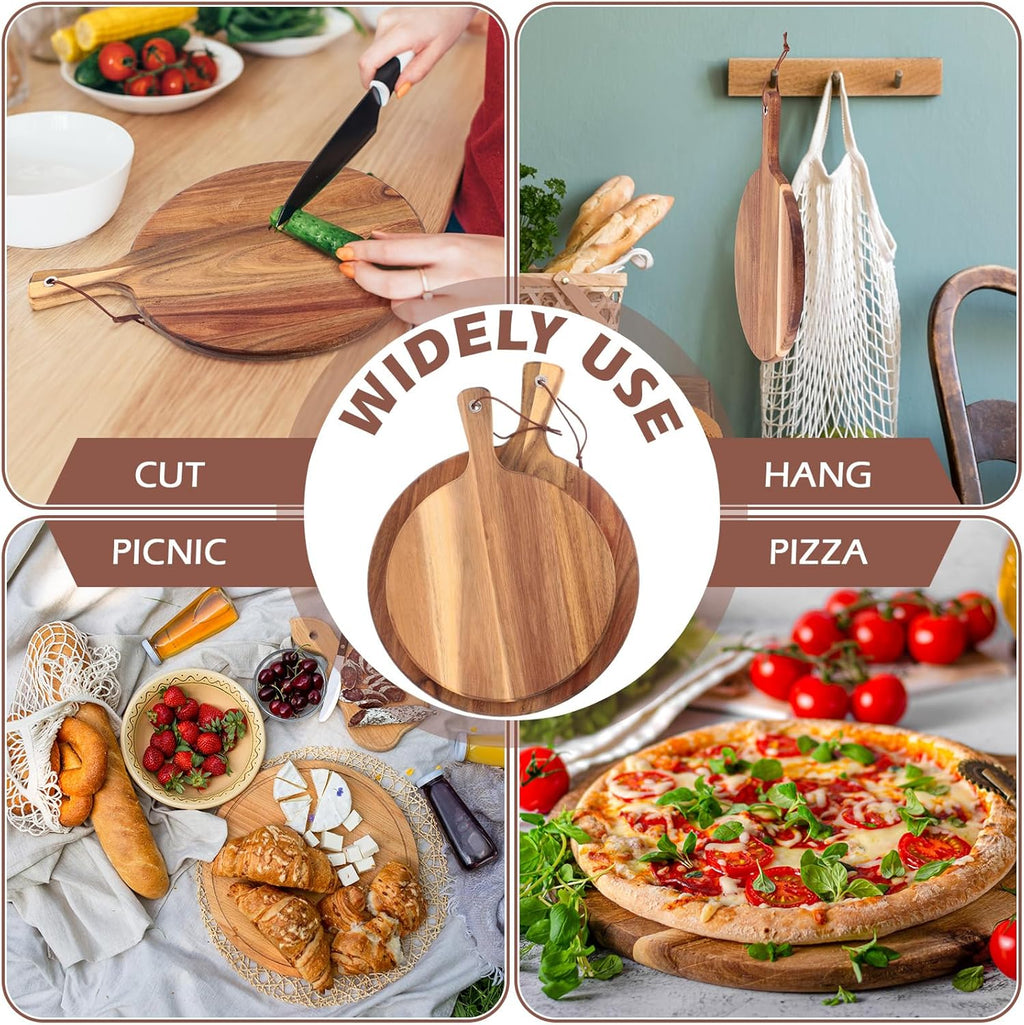 16 Pack Acacia Wood Cutting Board with Handle Round Charcuterie Boards R25848