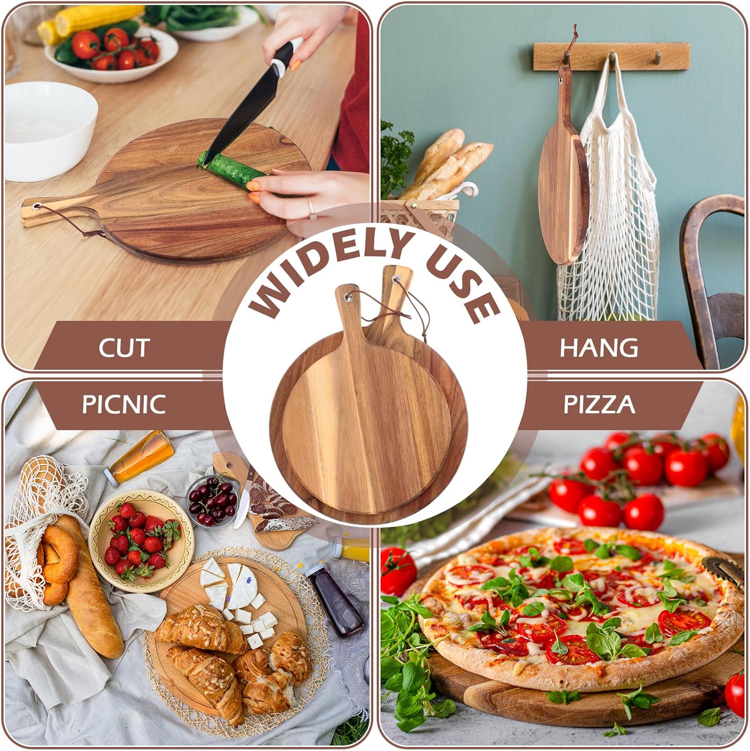 16 Pack Acacia Wood Cutting Board with Handle Round Charcuterie Boards R25848