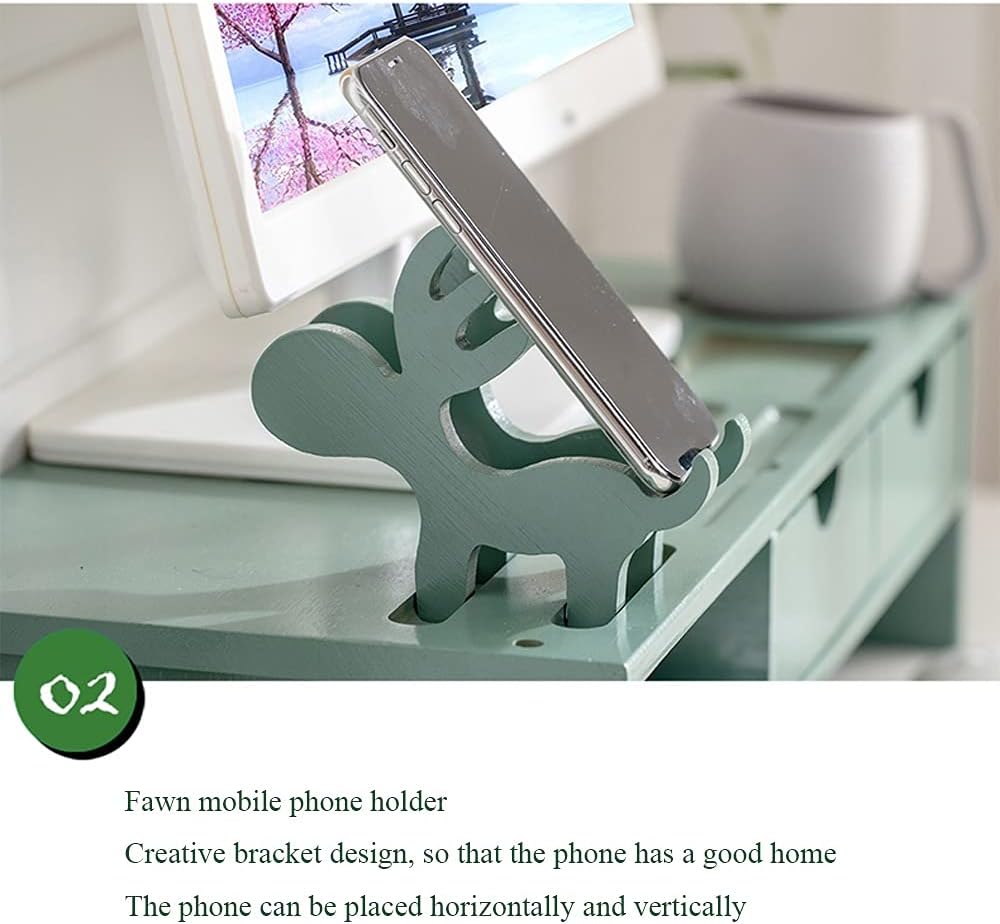 Bamboo Monitor Stand with Drawers Ergonomic Computer Riser Q7487