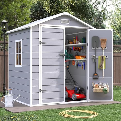 Resin Outdoor Storage Shed 6x6FT with Lockable Door, Waterproof Garden Tool Shed C8415