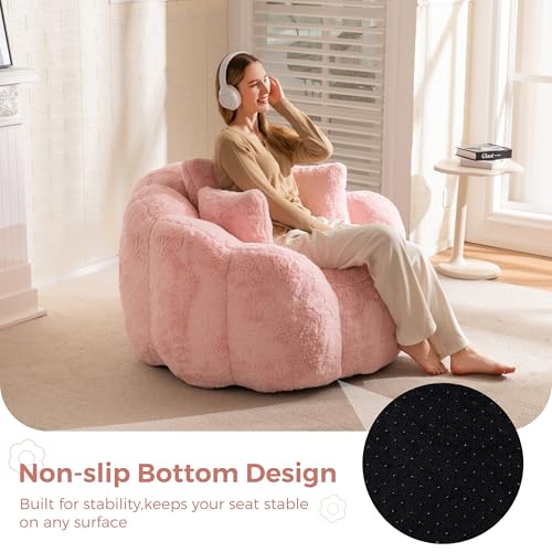 MAXYOYO Floral Shaped Bean Bag Sofa for Adults, Faux Fur, Beige M8911