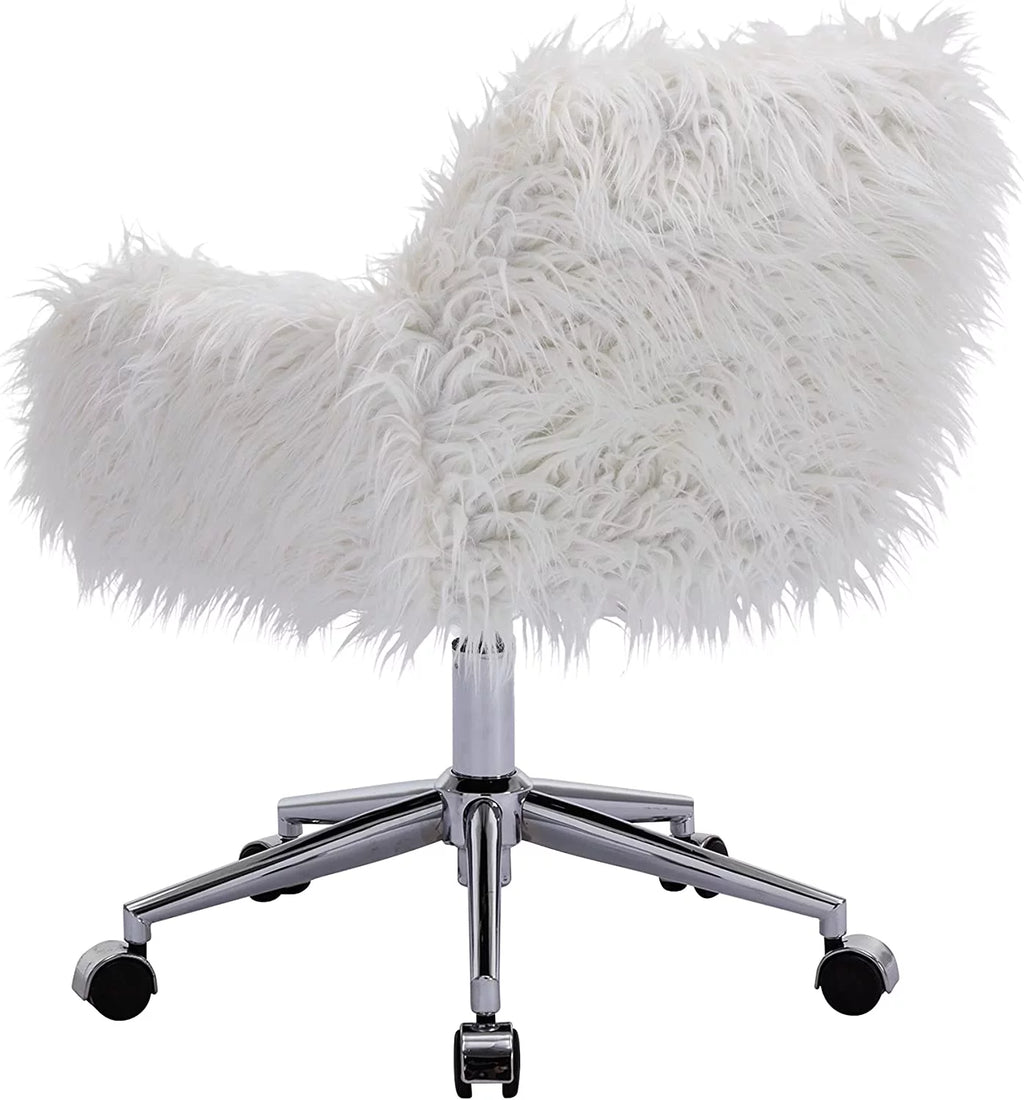 White Faux Fur Swivel Vanity Chair with Back V833