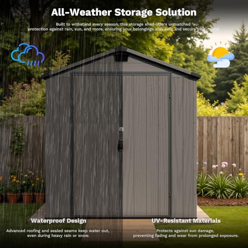 Patiowell 6 x 8 FT Plastic Outdoor Storage Shed with Floor, Dark Grey O60190