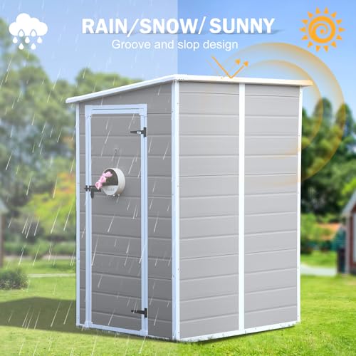 8x6x7 FT Resin Storage Shed, Waterproof Outdoor Tool Shed with Floor, Dove Grey C693740