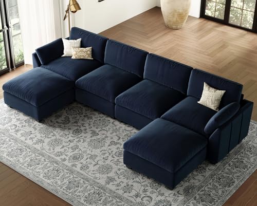 Belffin Extra Large Modular Sectional Sofa, 4-Seater L Shaped Velvet Couch, Black A1471
