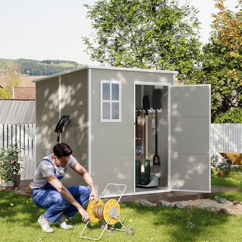 UDPATIO Outdoor Storage Shed 6x6 FT Resin Garden Shed with Lockable Door D90316