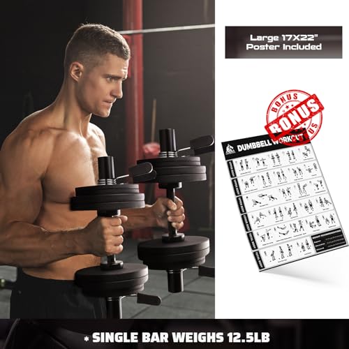 LIONSCOOL 16"/20" Loadable Dumbbells Pairs, Commercial Grade Olympic Dumbbell Bar F2694