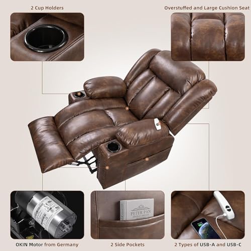 Large Power Lift Chair Recliner for Elderly with Heat and Massage, Dark Brown W500