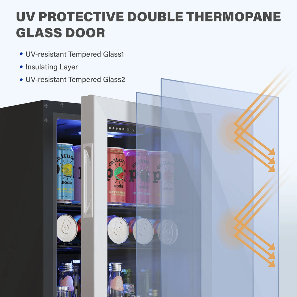 Yeego Beverage Refrigerator Cooler, Freestanding Mini Drink Fridge with Glass Door H135