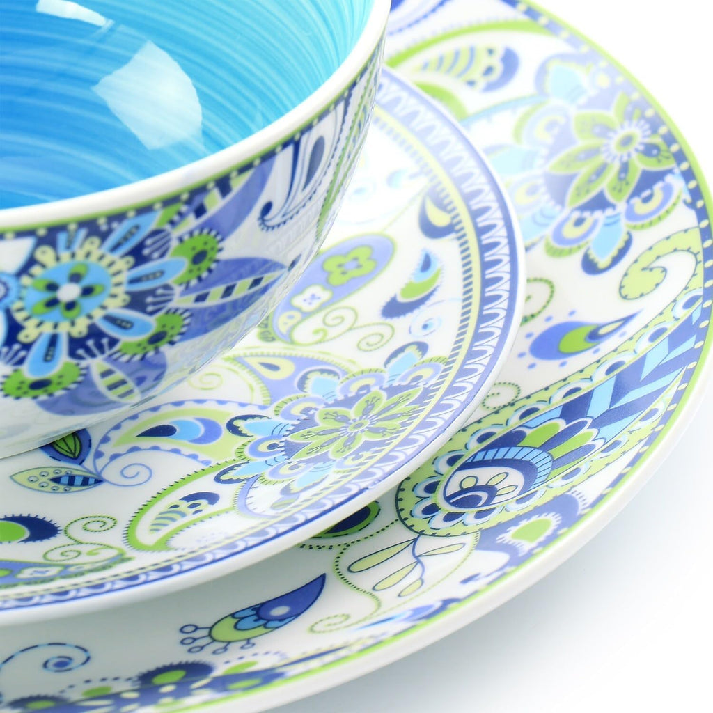 Elama Blue Crush 16 Piece Porcelain Dinnerware Set U7651