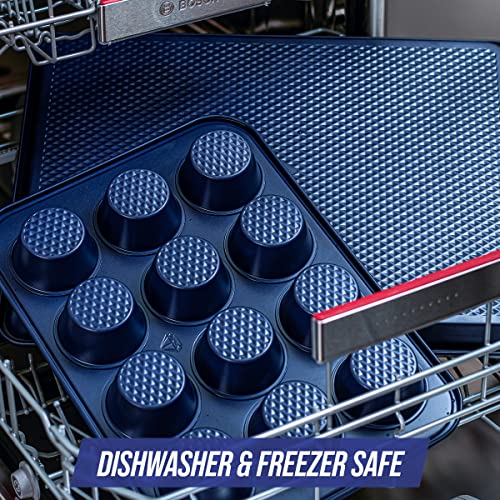 Blue Diamond Bakeware Nonstick 2-Piece Cookie Sheet Baking Pan Set, PFAS-Free, Blue S8870