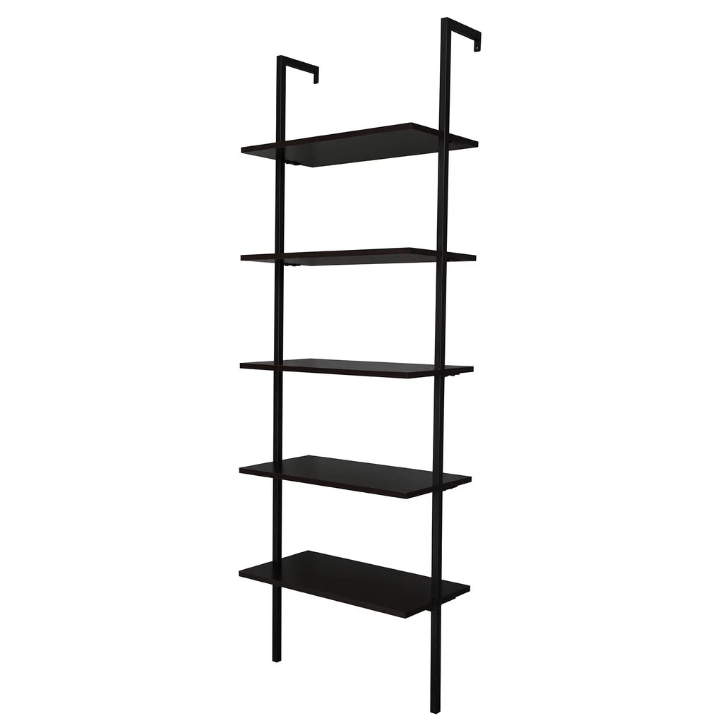 5-Shelf Wood Ladder Bookcase with Metal Frame, Dark Walnut U3309