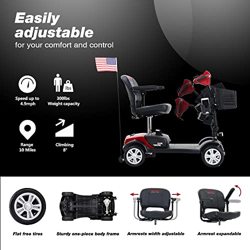 Electric Mobility Scooter for Seniors and Adults, 300 LBS Capacity, Red M66458