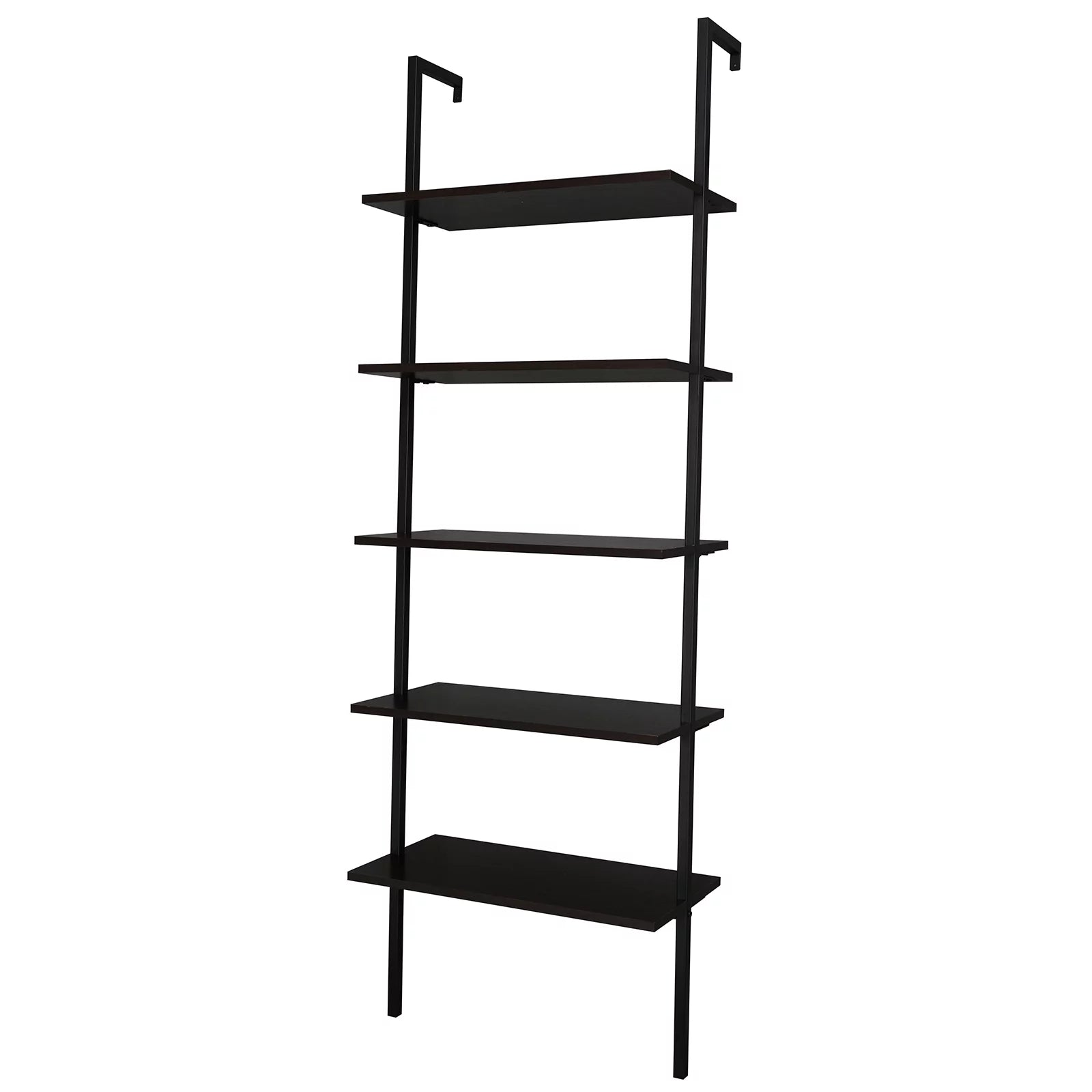 5-Shelf Wood Ladder Bookcase with Metal Frame, Dark Walnut U3309