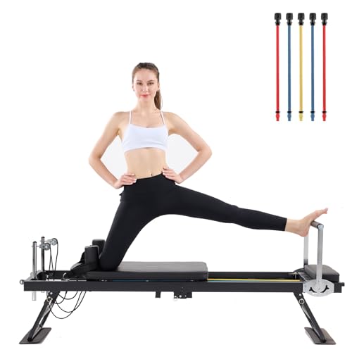 Pilates Reformer Machine Home Indoor Workout Machine，Foldable Pilates Reformer Equipment for Home Gym Cardio Fitness -Up to 250 lbs Weight Capacity-Personal Indoor Sport Apparatus-Birthday Gift
