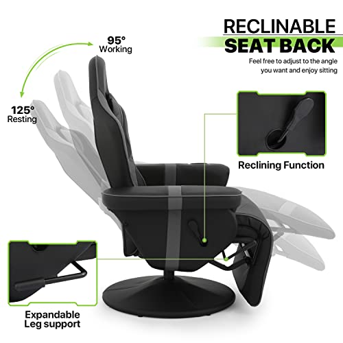 Magshion 360° Swivel Gaming Recliner Chair, Ergonomic PU Leather, Grey G328110