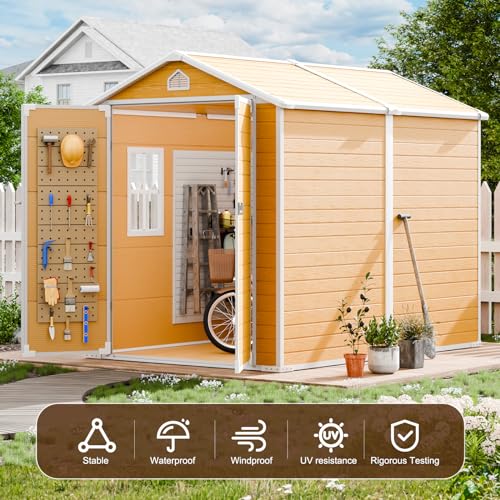 8x6x7 FT Resin Storage Shed, Waterproof Outdoor Tool Shed with Floor, Dove Grey C693740