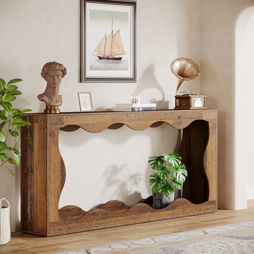 Tribesigns 63 Inches Farmhouse Console Table with Storage, Brown T384
