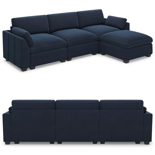 Belffin Extra Large Modular Sectional Sofa, 4-Seater L Shaped Velvet Couch, Black A1471