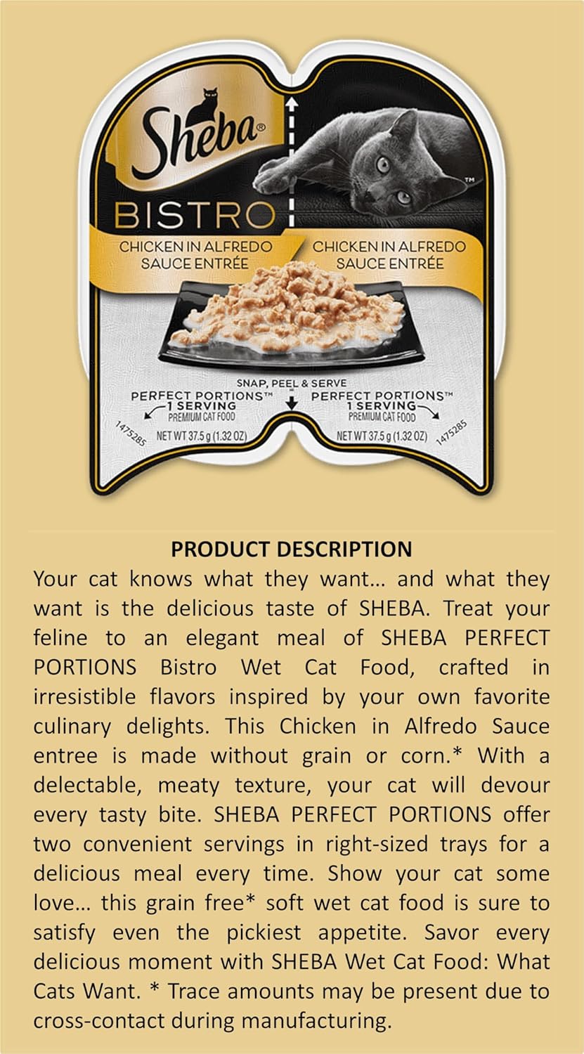 Sheba Perfect Portions Bistro Wet Cat Food Bundle, 8 Trays, Salmon & Chicken Alfredo O6108