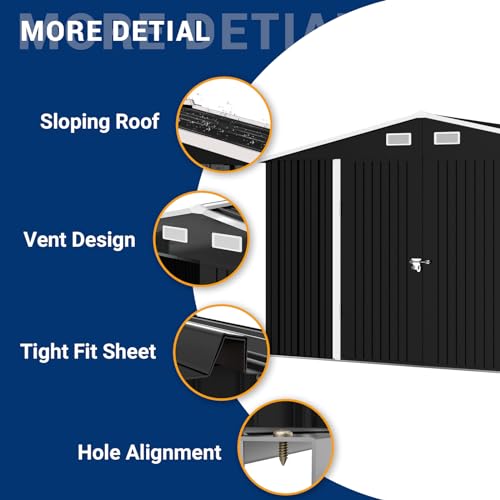 UDPATIO Outdoor Storage Shed 6x6 FT Resin Garden Shed with Lockable Door D90316