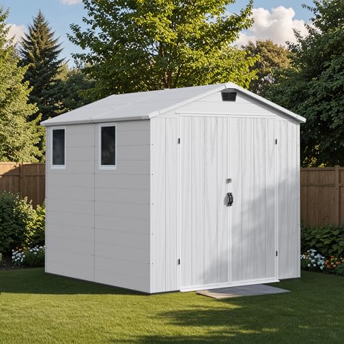 Patiowell 6 x 8 FT Plastic Outdoor Storage Shed with Floor, Dark Grey O60190