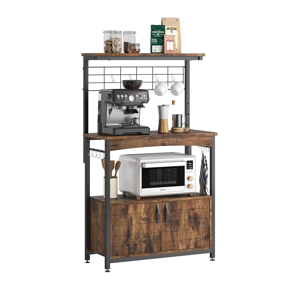 Bestier 3-Tier Baker's Rack with Cabinet, Kitchen Storage Shelves, Coffee Bar Y78034
