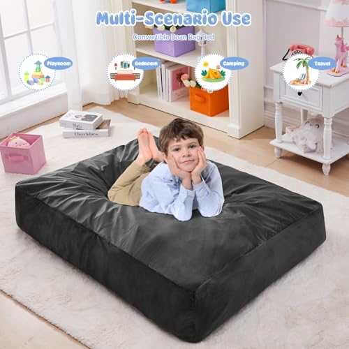 Giant Bean Bag Chair for Adults Convertible Bed with Microfiber Cover Charcoal G62613