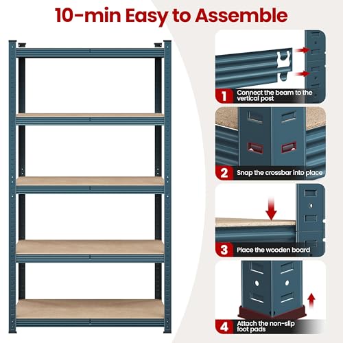 Yaheetech 5-Tier Heavy Duty Garage Shelving Unit, Adjustable Metal Storage Rack, Blue J339478