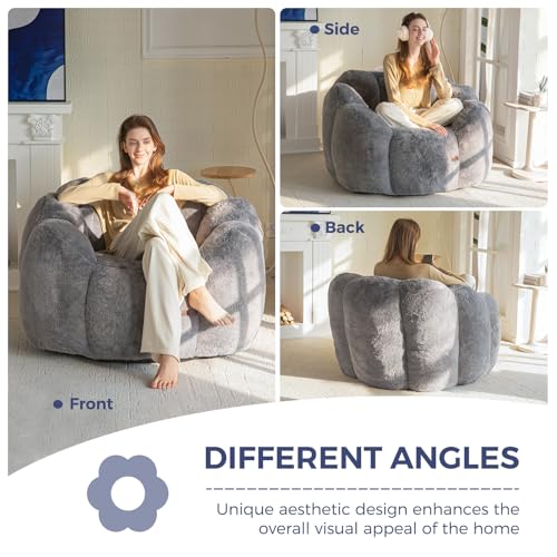 MAXYOYO Floral Shaped Bean Bag Sofa for Adults, Faux Fur, Beige M8911